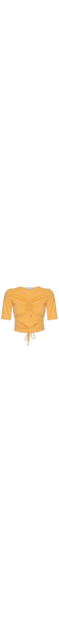 Blusa Feminina Malha Natural Manga Curta Franzidos - Amarelo