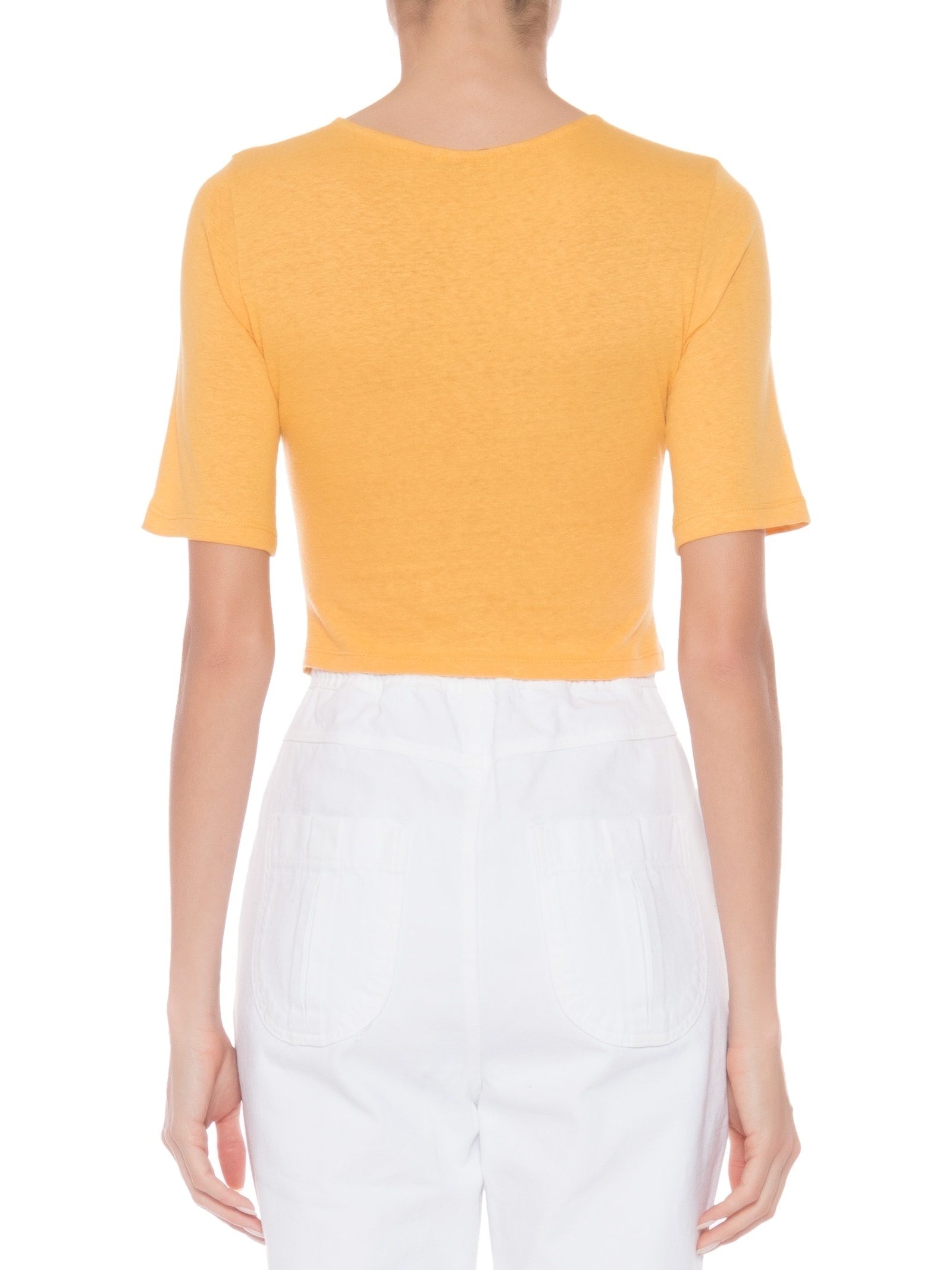 Blusa Feminina Malha Natural Manga Curta Franzidos Amarelo '2Essential