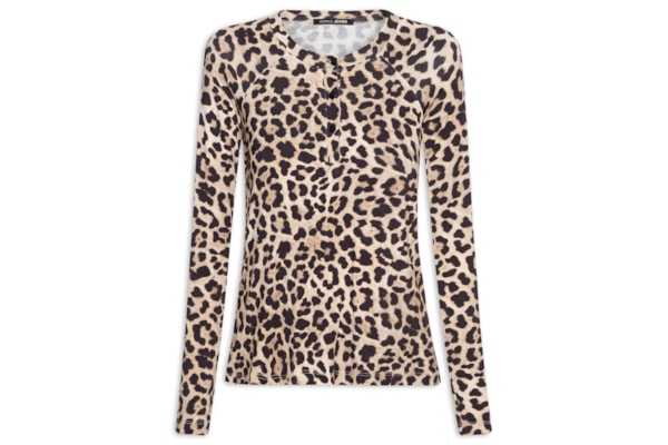 Blusa Feminina Malha Raglan Botões Estampada - Animal Print