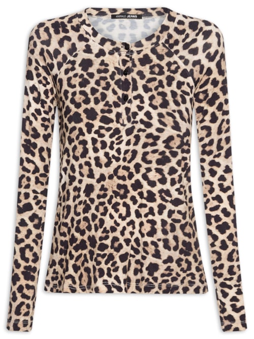 Blusa Feminina Malha Raglan Botões Estampada – Animal Print
