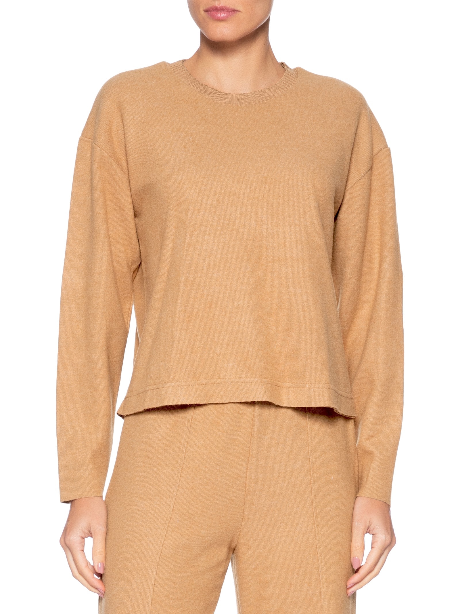 Blusa Feminina Malha Tricot Manga Longa Bege Basiq