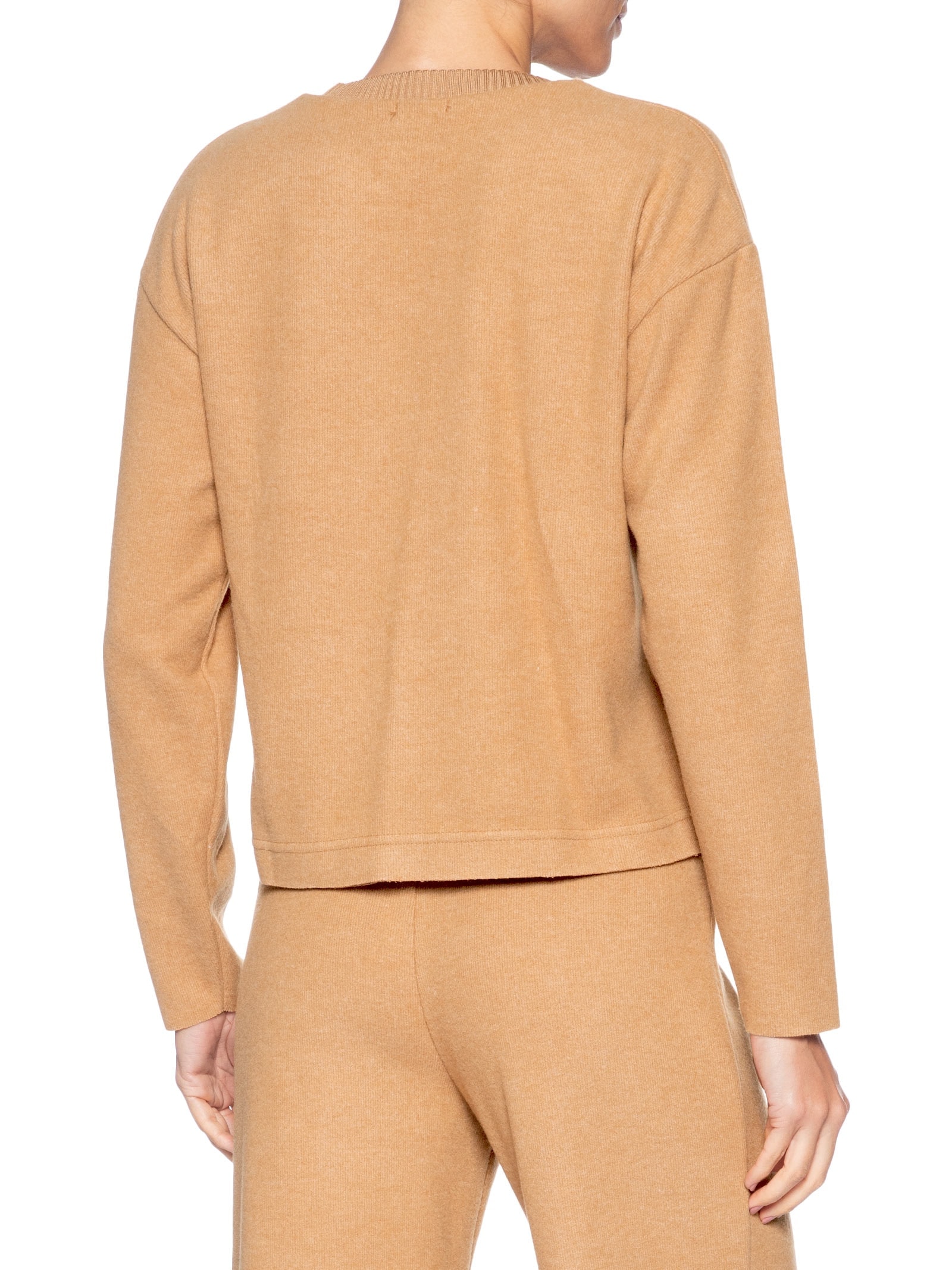 Blusa Feminina Malha Tricot Manga Longa Bege Basiq