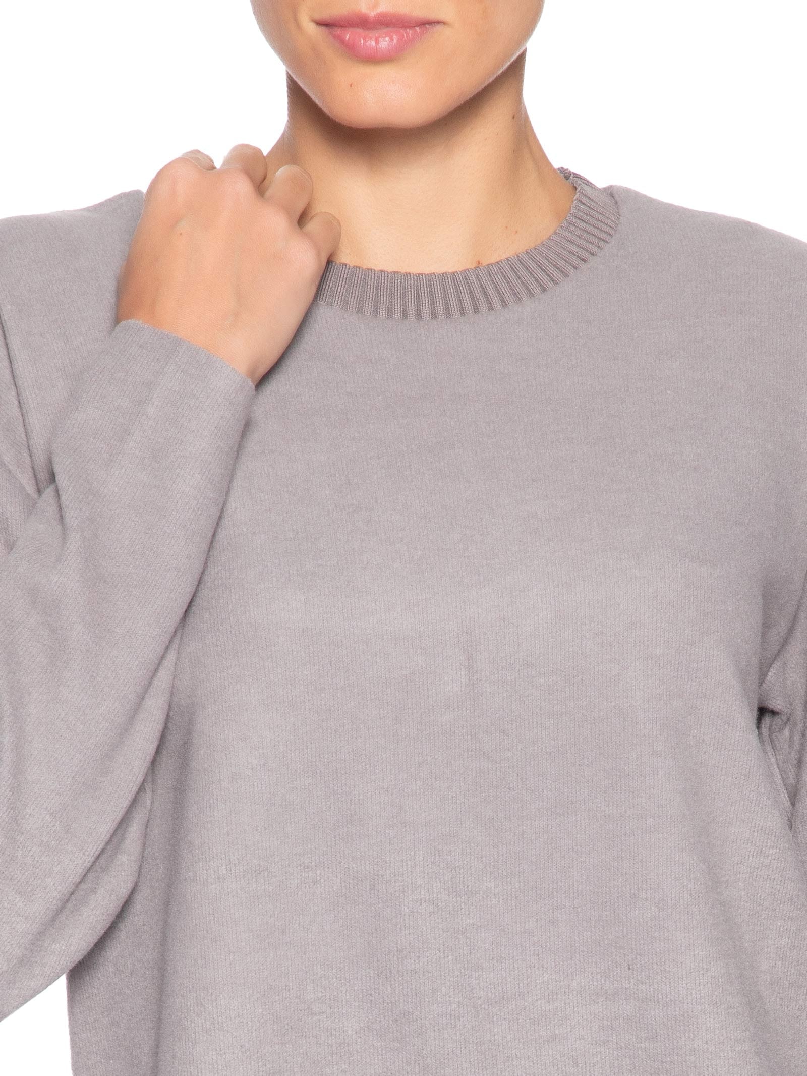 Blusa Feminina Malha Tricot Manga Longa Cinza Basiq