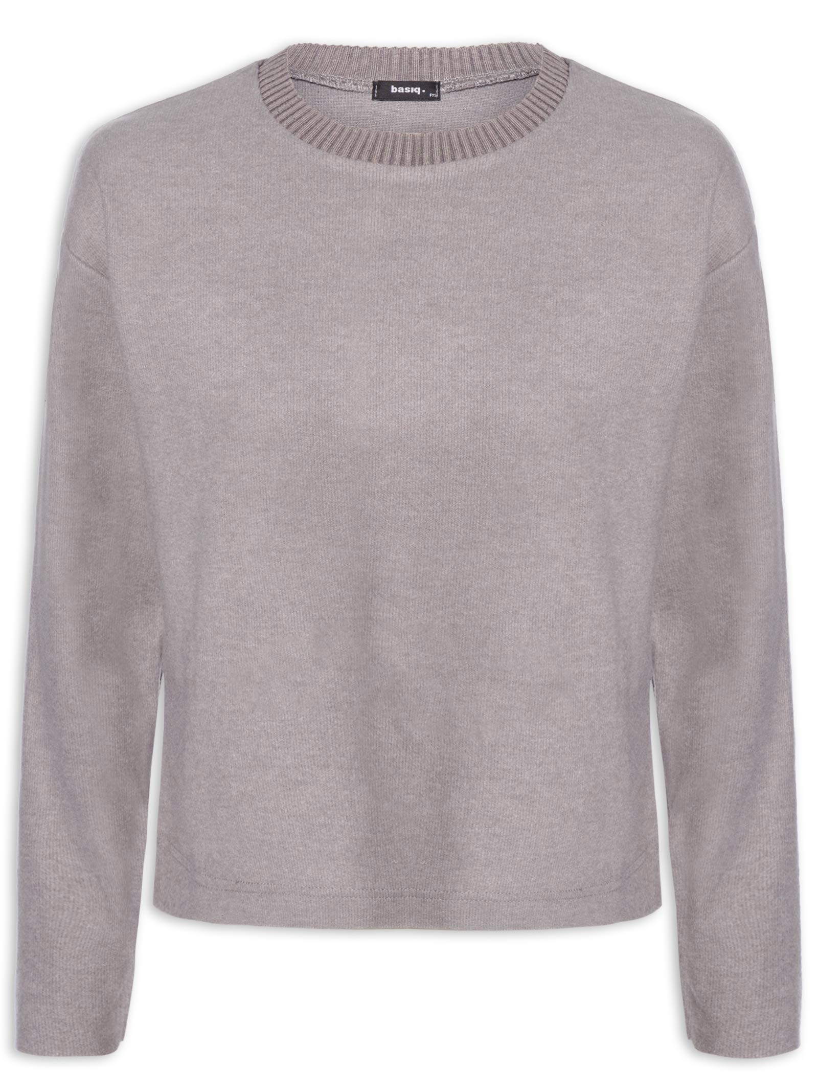 Blusa Feminina Malha Tricot Manga Longa Cinza Basiq