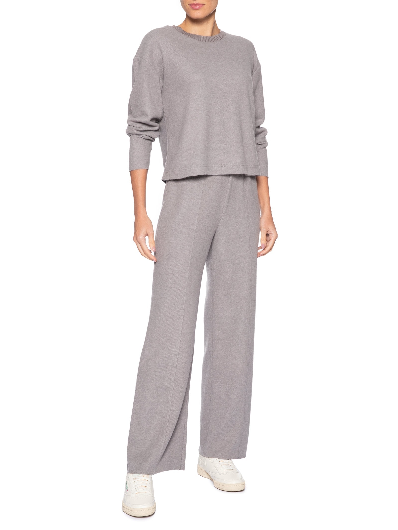 Blusa Feminina Malha Tricot Manga Longa Cinza Basiq