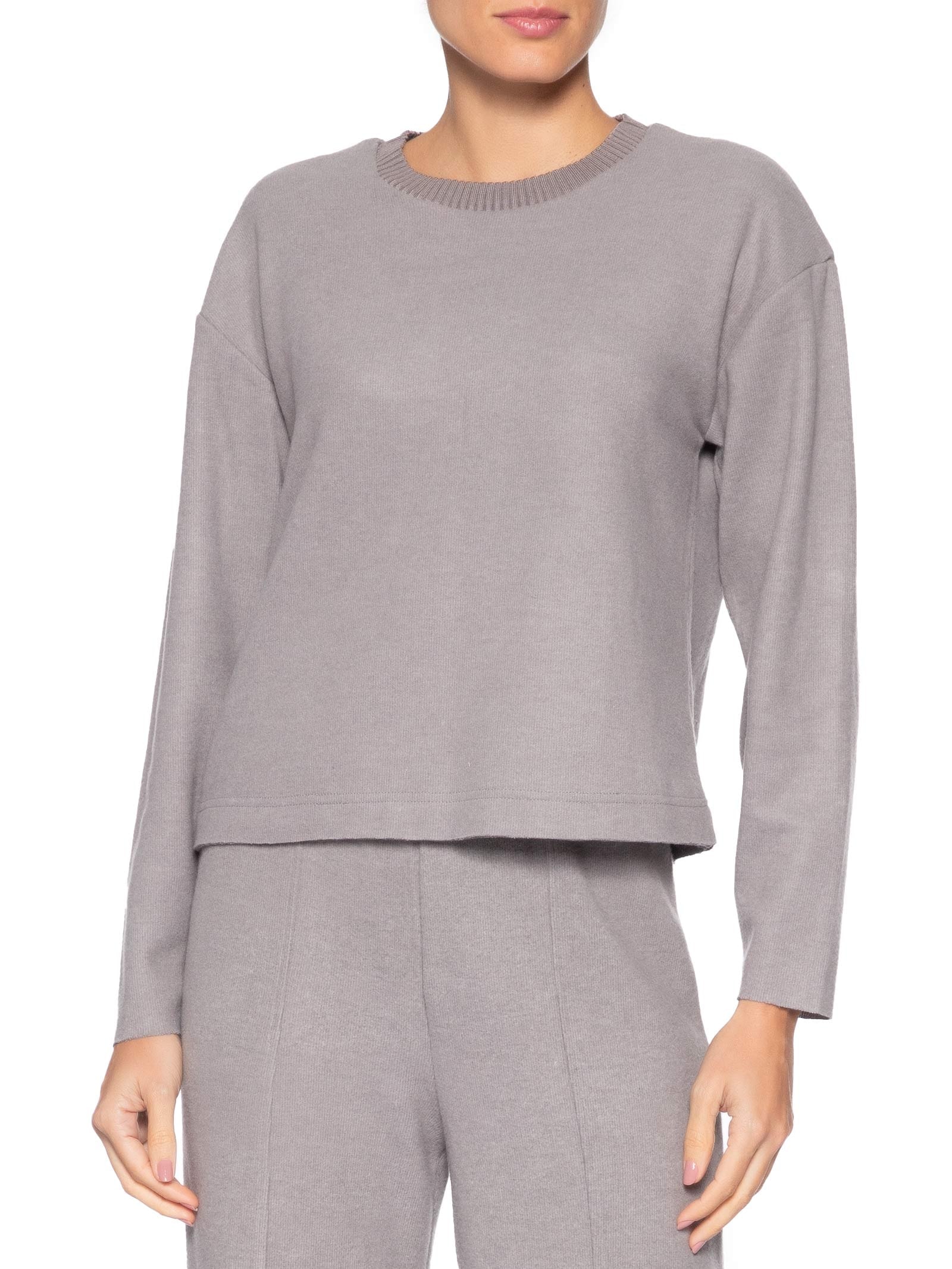 Blusa Feminina Malha Tricot Manga Longa Cinza Basiq