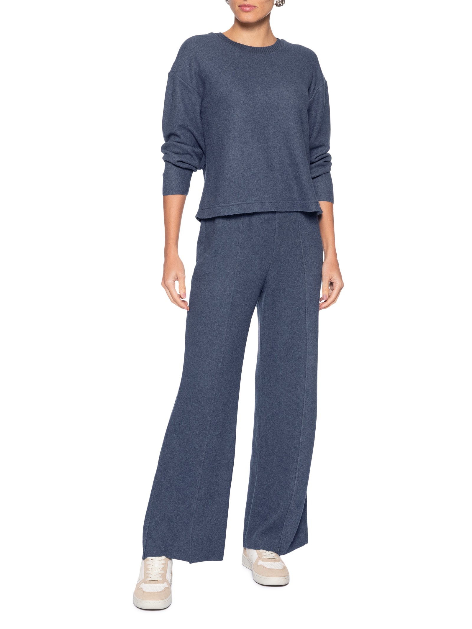 Blusa Feminina Malha Tricot Manga Longa – Azul Basiq