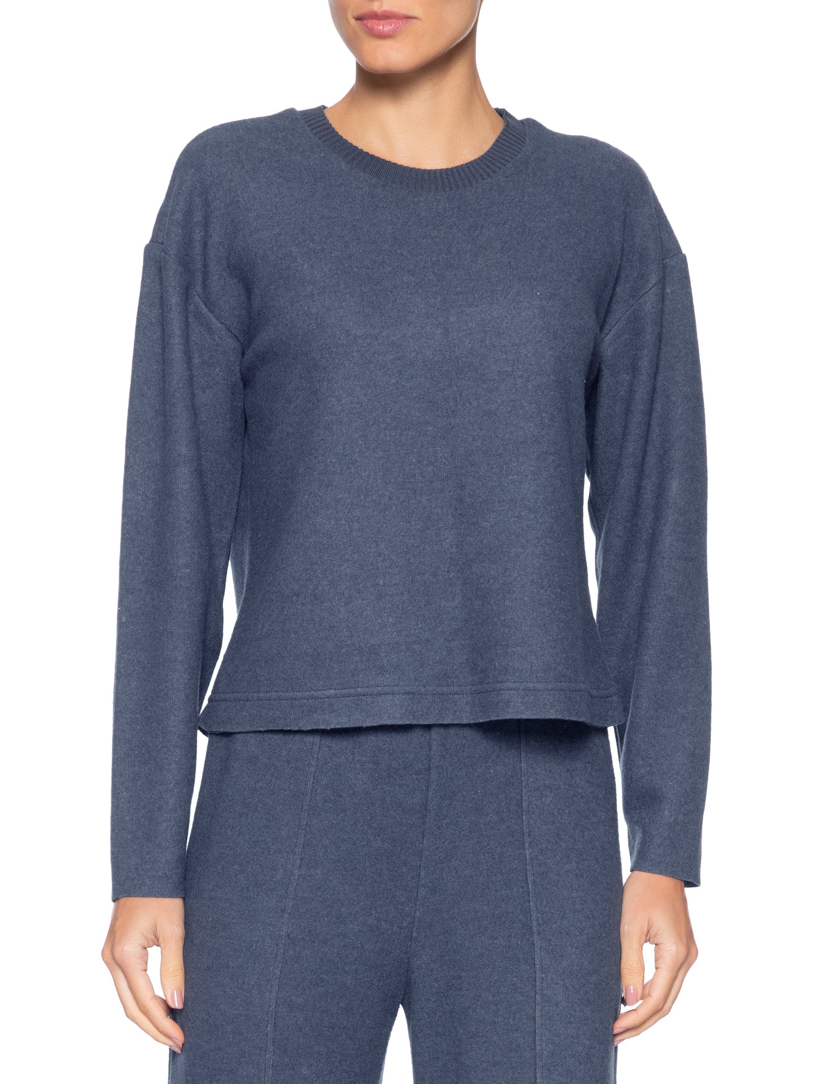 Blusa Feminina Malha Tricot Manga Longa – Azul Basiq