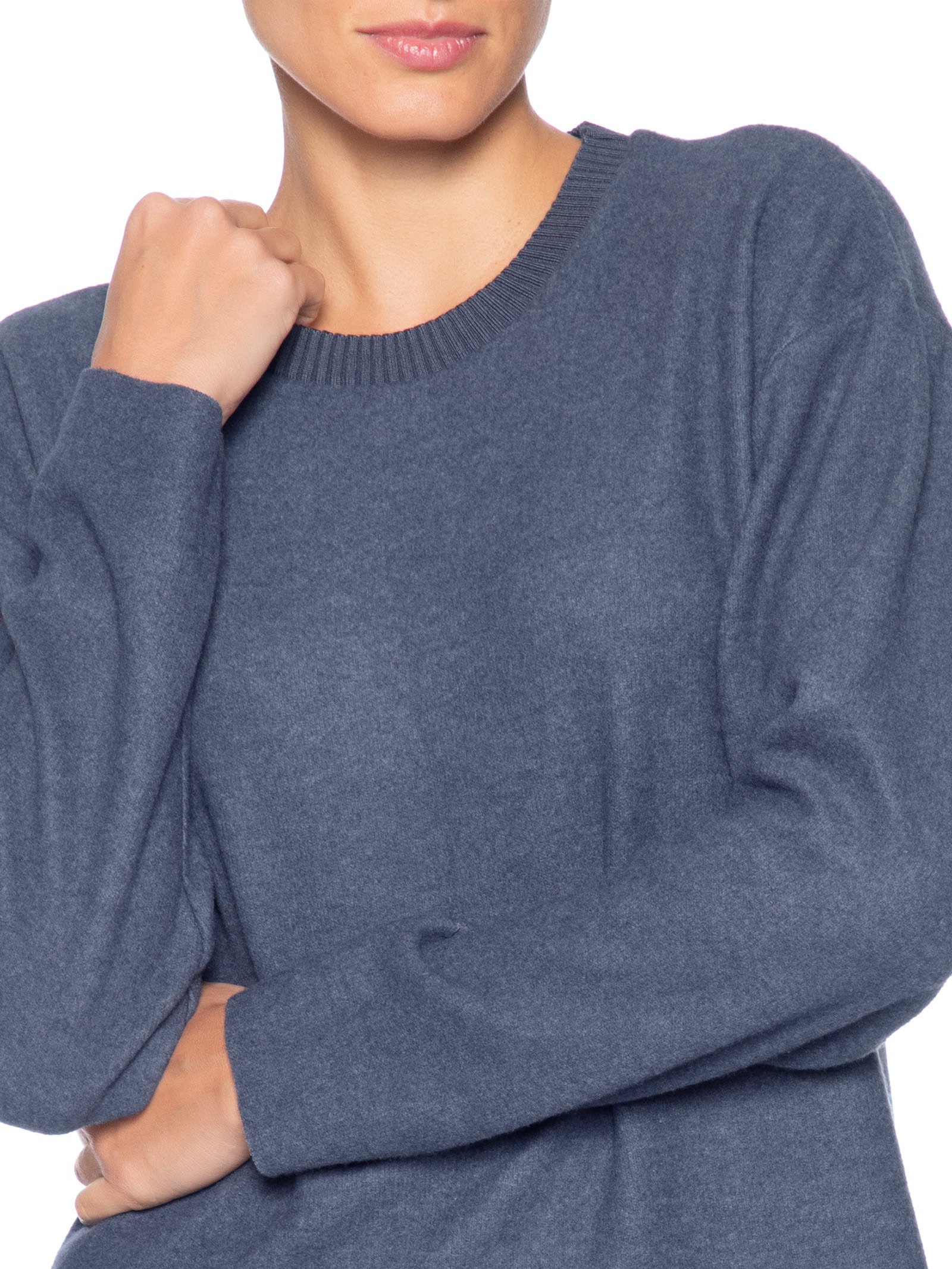 Blusa Feminina Malha Tricot Manga Longa – Azul Basiq