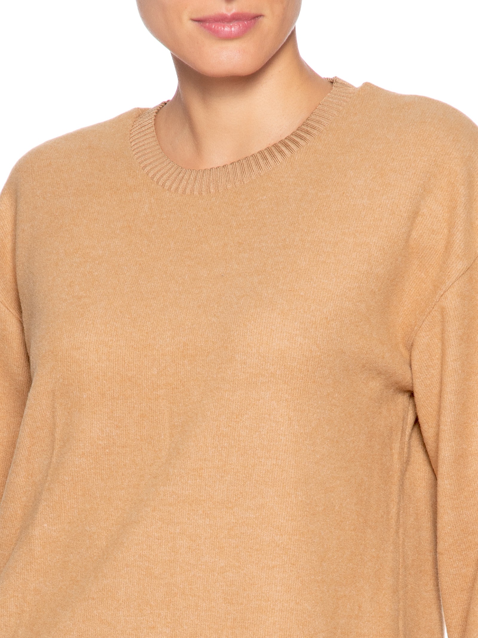 Blusa Feminina Malha Tricot Manga Longa – Bege Basiq