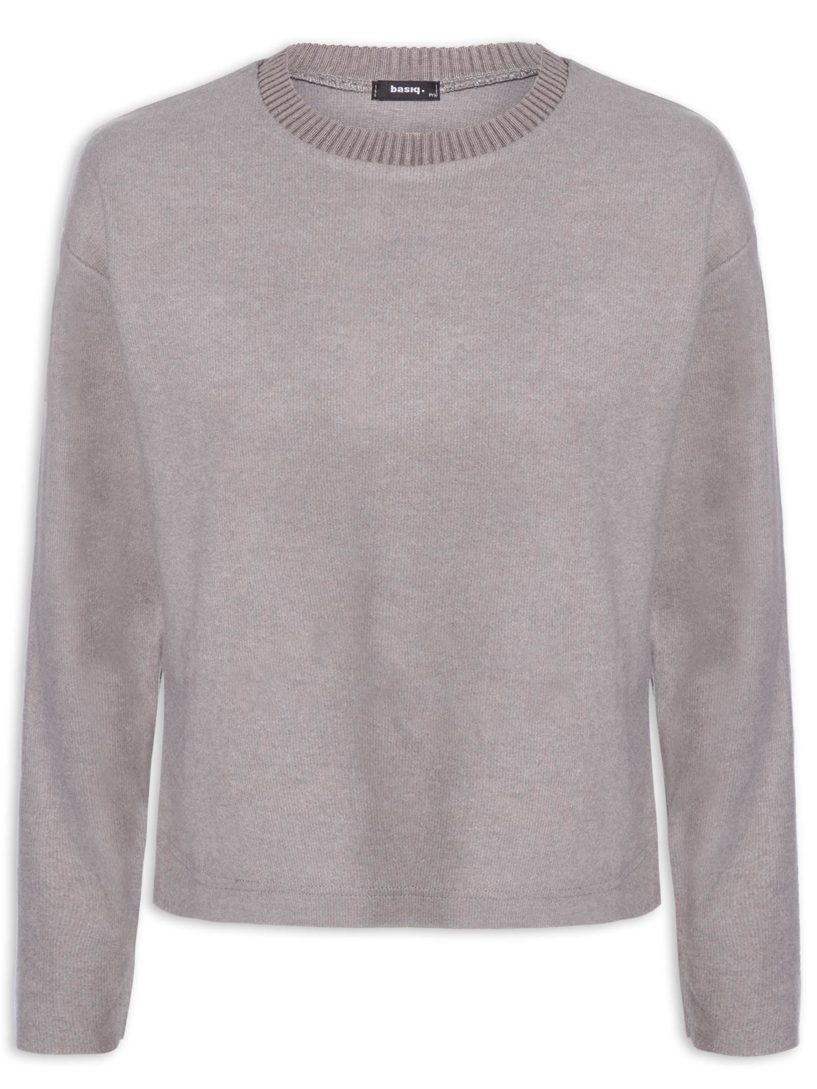 Blusa Feminina Malha Tricot Manga Longa – Cinza Basiq