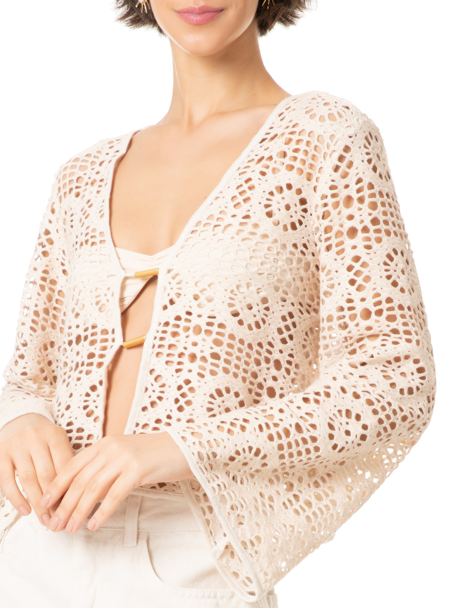 Blusa Feminina Mandala Knit Manga Longa Bege Salinas