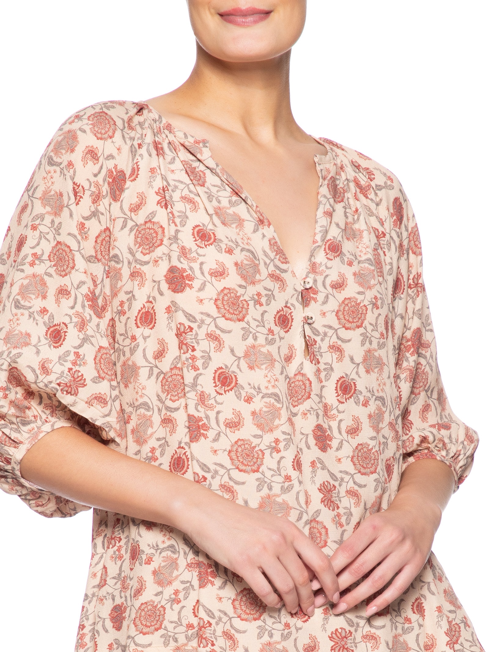 Blusa Feminina Manga 3/4 Estampa Agave Palha Rosa Maria Filó