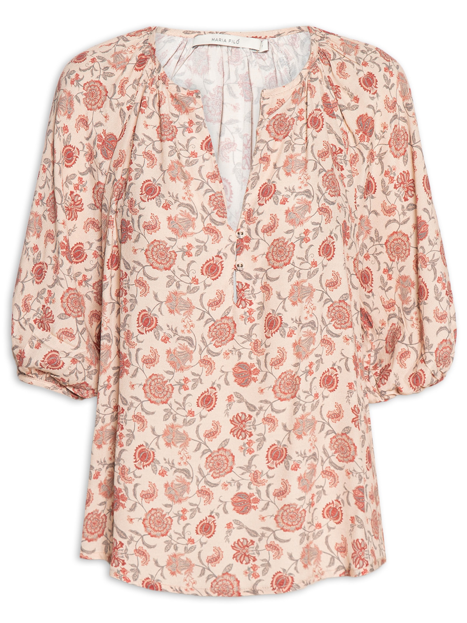 Blusa Feminina Manga 3/4 Estampa Agave Palha Rosa Maria Filó