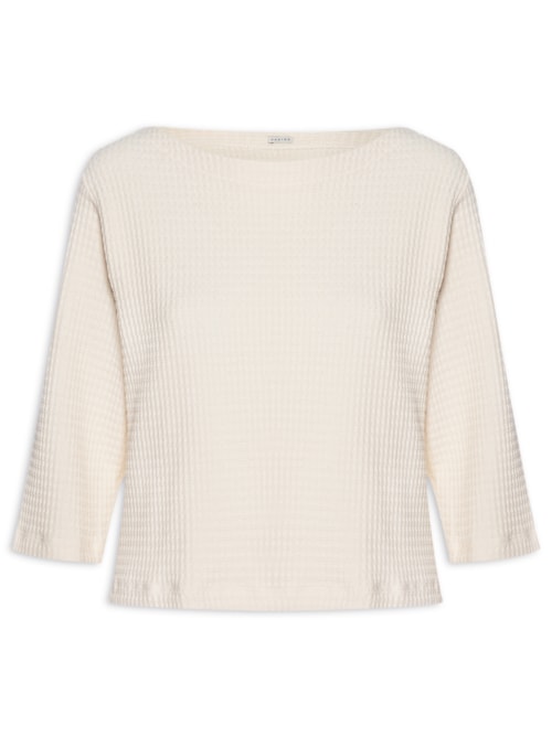 Blusa Feminina Manga 7/8 Malha Textura - Bege