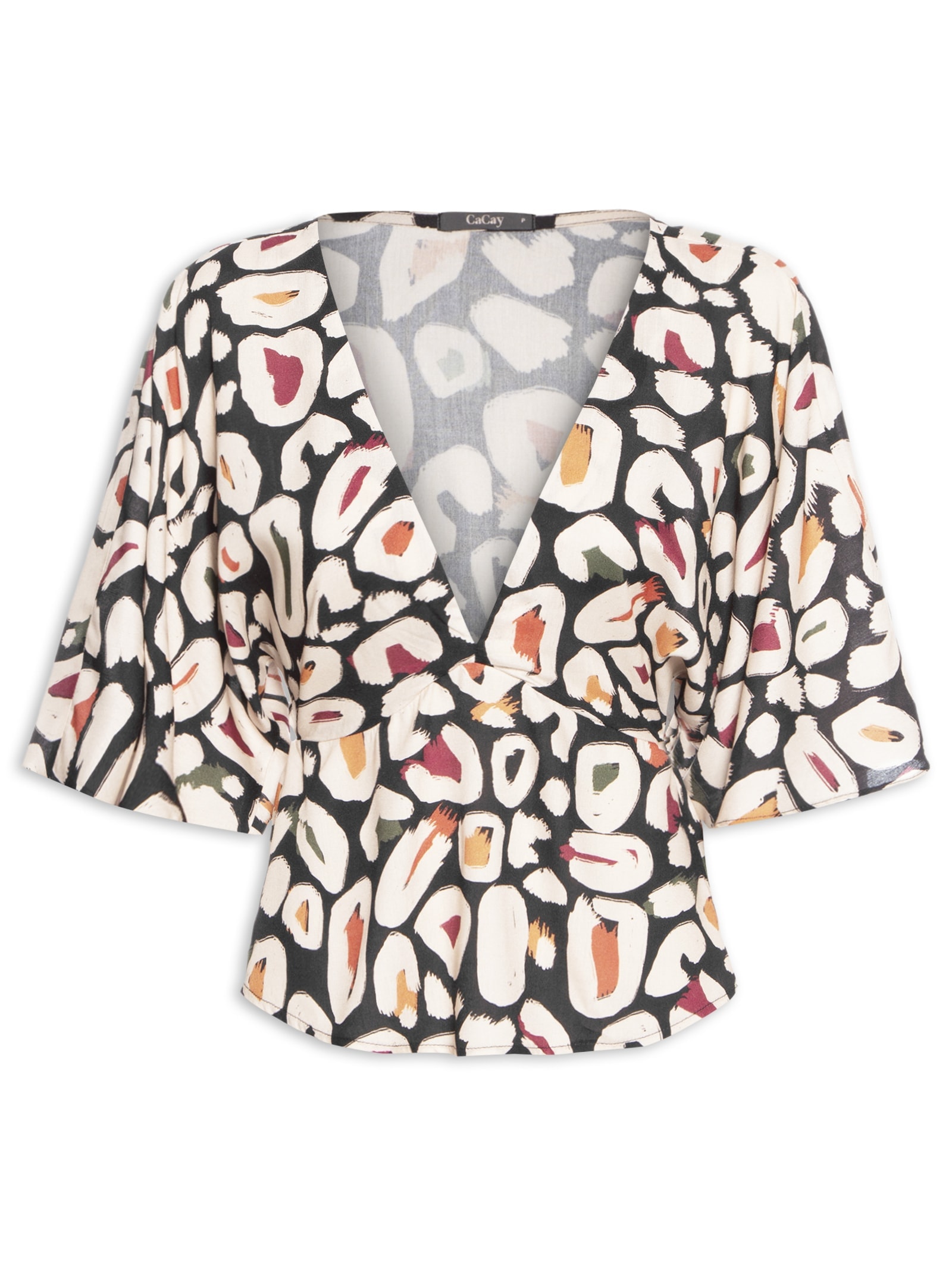 Blusa Feminina Manga Ampla Detalhe Ponteira Preto Cacay