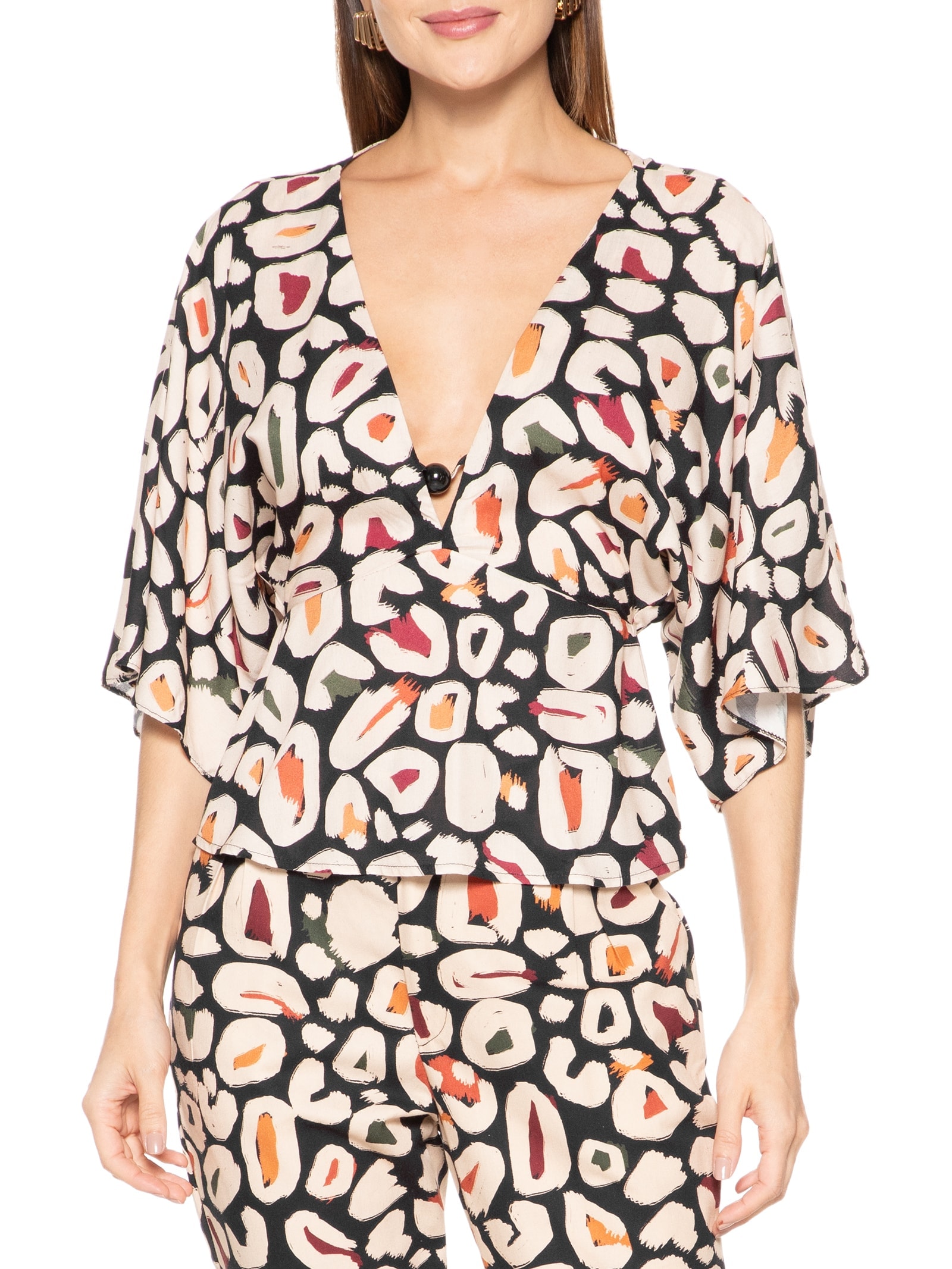 Blusa Feminina Manga Ampla Detalhe Ponteira Preto Cacay