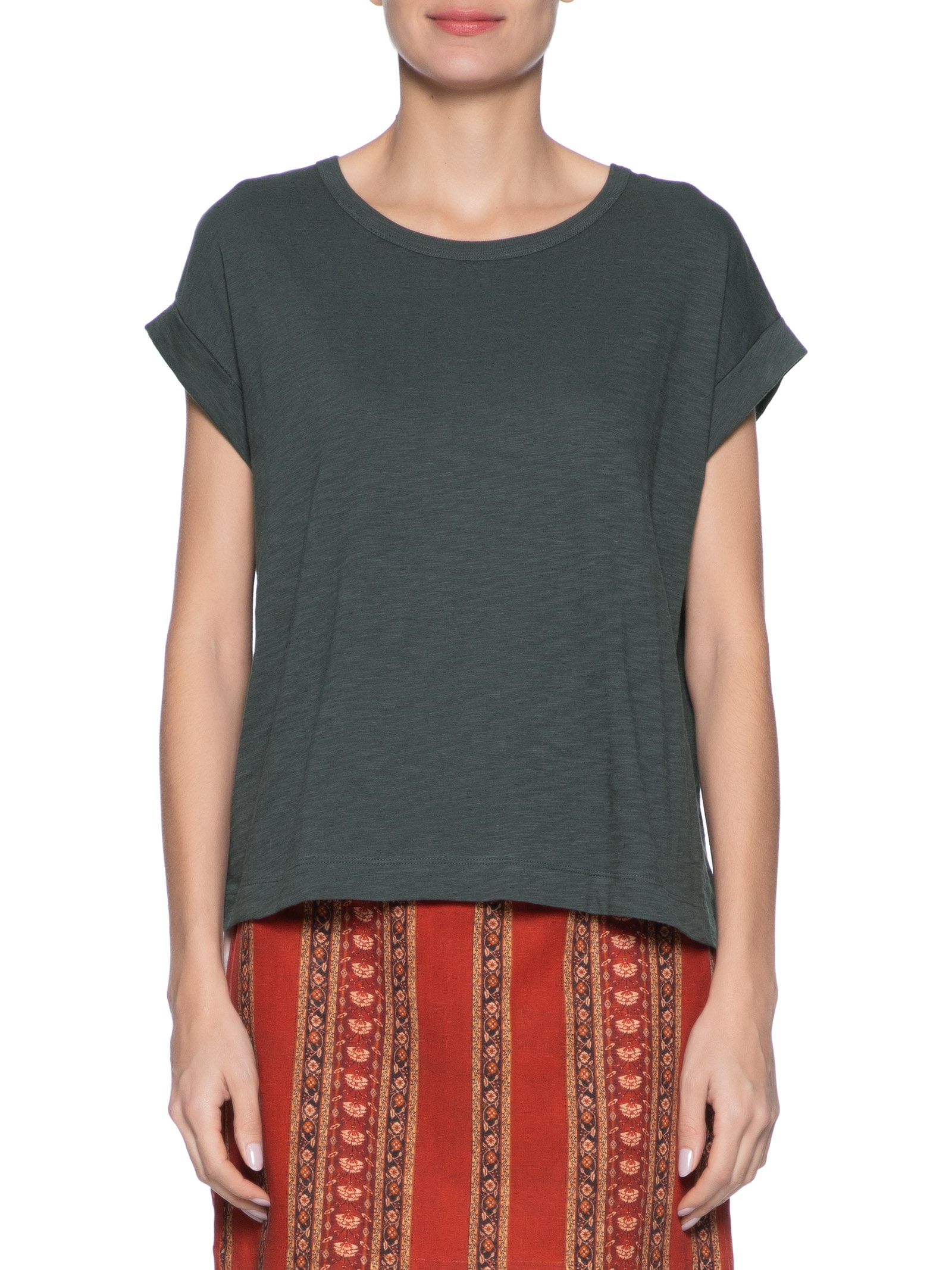 Blusa Feminina Manga Barra Dobrada Cinza Maria Filó