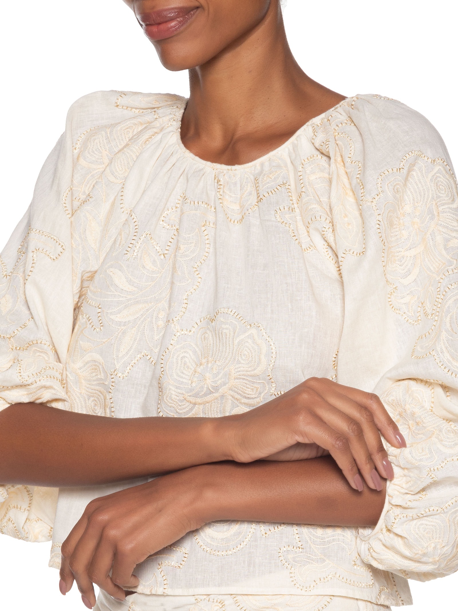 Blusa Feminina Manga Bufante Bordado Magnólia Off White Maria Filó