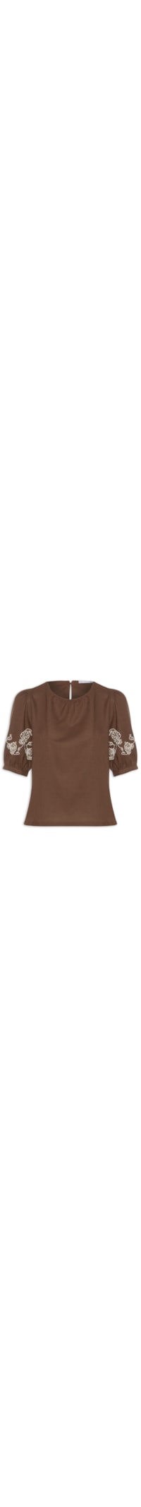 Blusa Feminina Manga Bufante com Bordado - Marrom