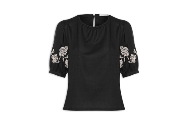 Blusa Feminina Manga Bufante com Bordado - Preto