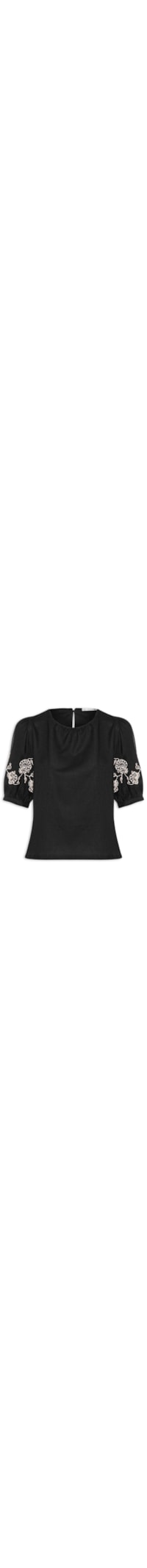 Blusa Feminina Manga Bufante com Bordado - Preto