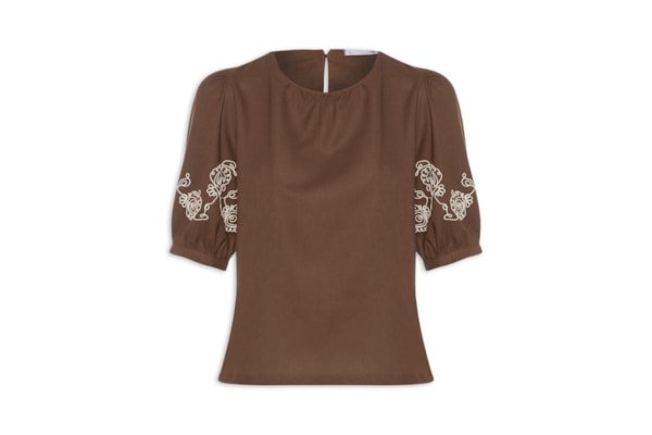 Blusa Feminina Manga Bufante com Bordado – Marrom
