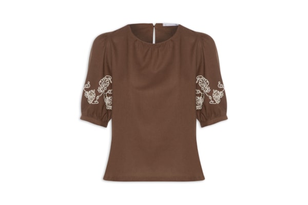 Blusa Feminina Manga Bufante com Bordado – Marrom