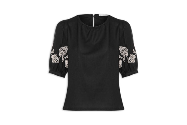 Blusa Feminina Manga Bufante com Bordado – Preto
