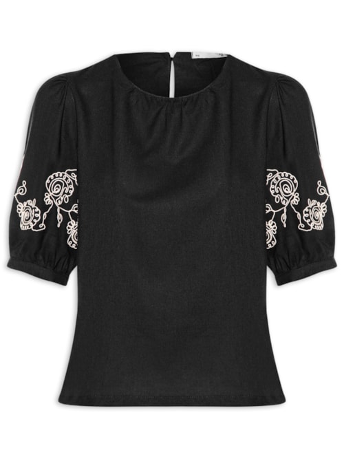 Blusa Feminina Manga Bufante com Bordado – Preto