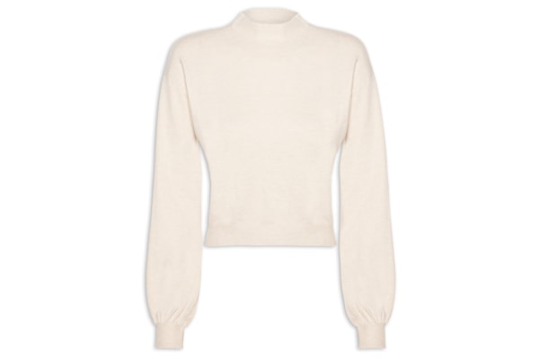 Blusa Feminina Manga Bufante Em Tricot - Bege