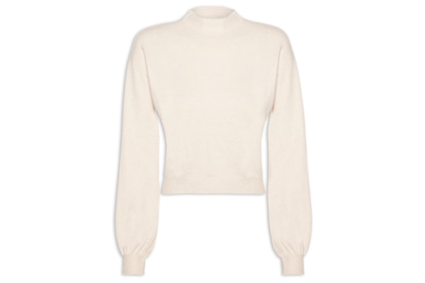 Blusa Feminina Manga Bufante Em Tricot - Bege