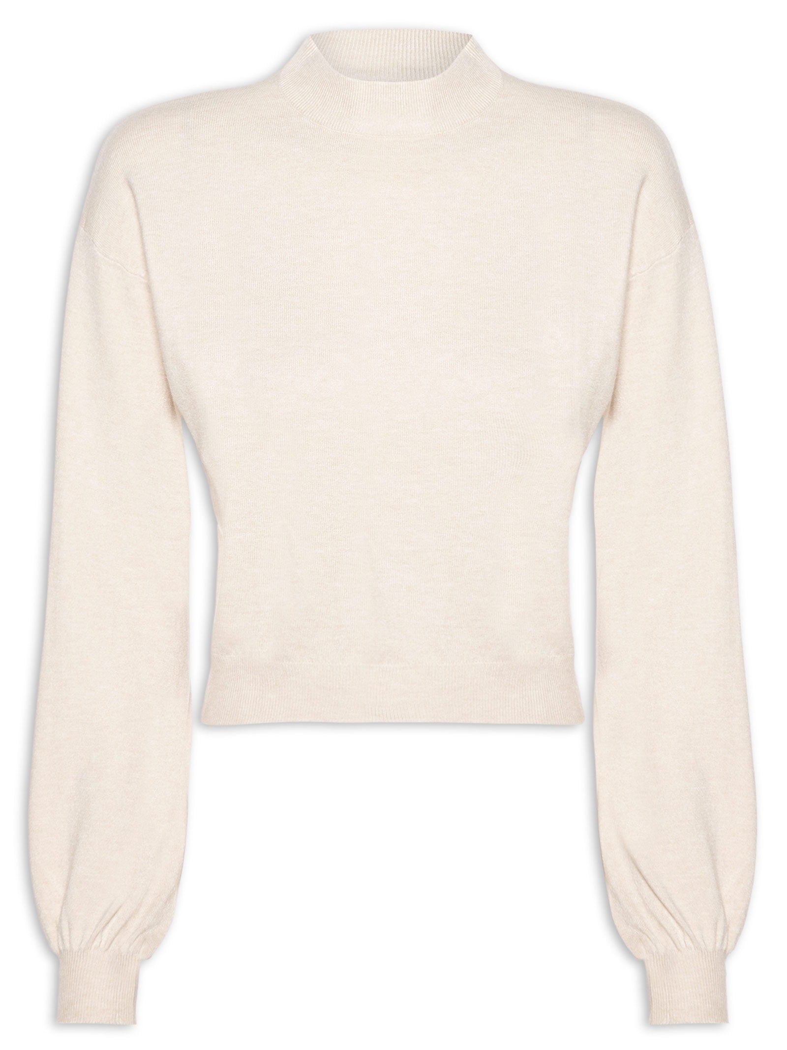 Blusa Feminina Manga Bufante Em Tricot Bege '2Essential