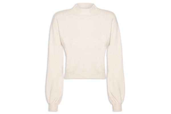 Blusa Feminina Manga Bufante Em Tricot - Bege