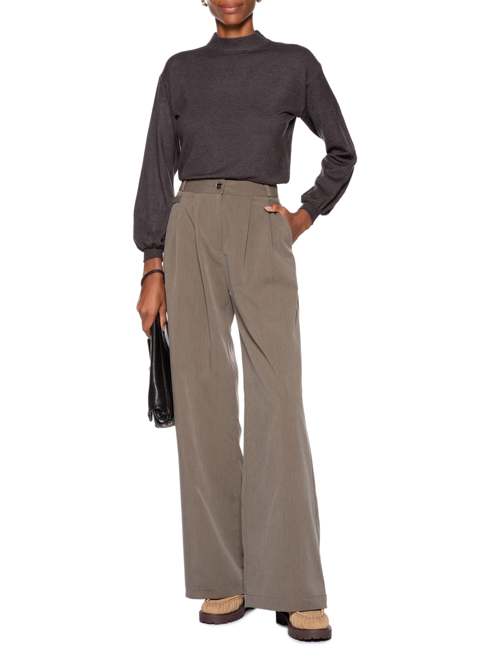 Blusa Feminina Manga Bufante Em Tricot Cinza '2Essential