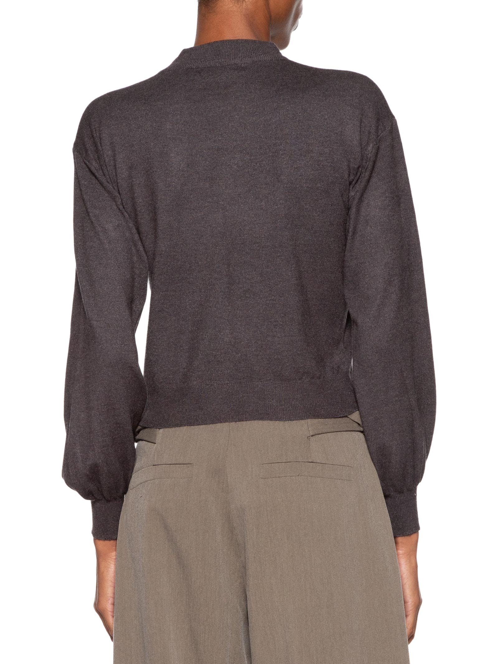 Blusa Feminina Manga Bufante Em Tricot Cinza '2Essential