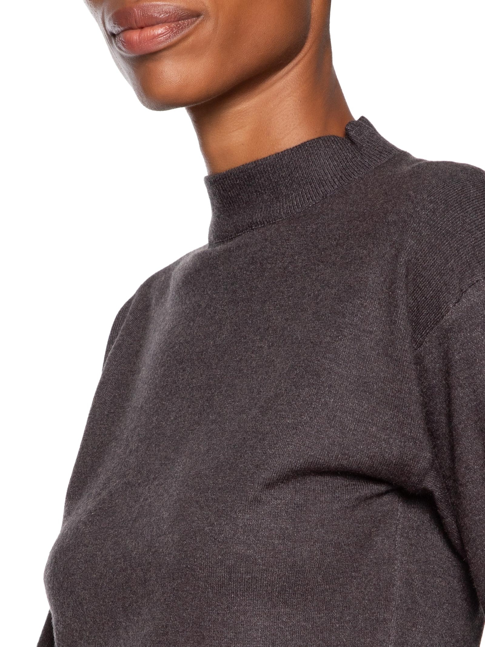 Blusa Feminina Manga Bufante Em Tricot Cinza '2Essential