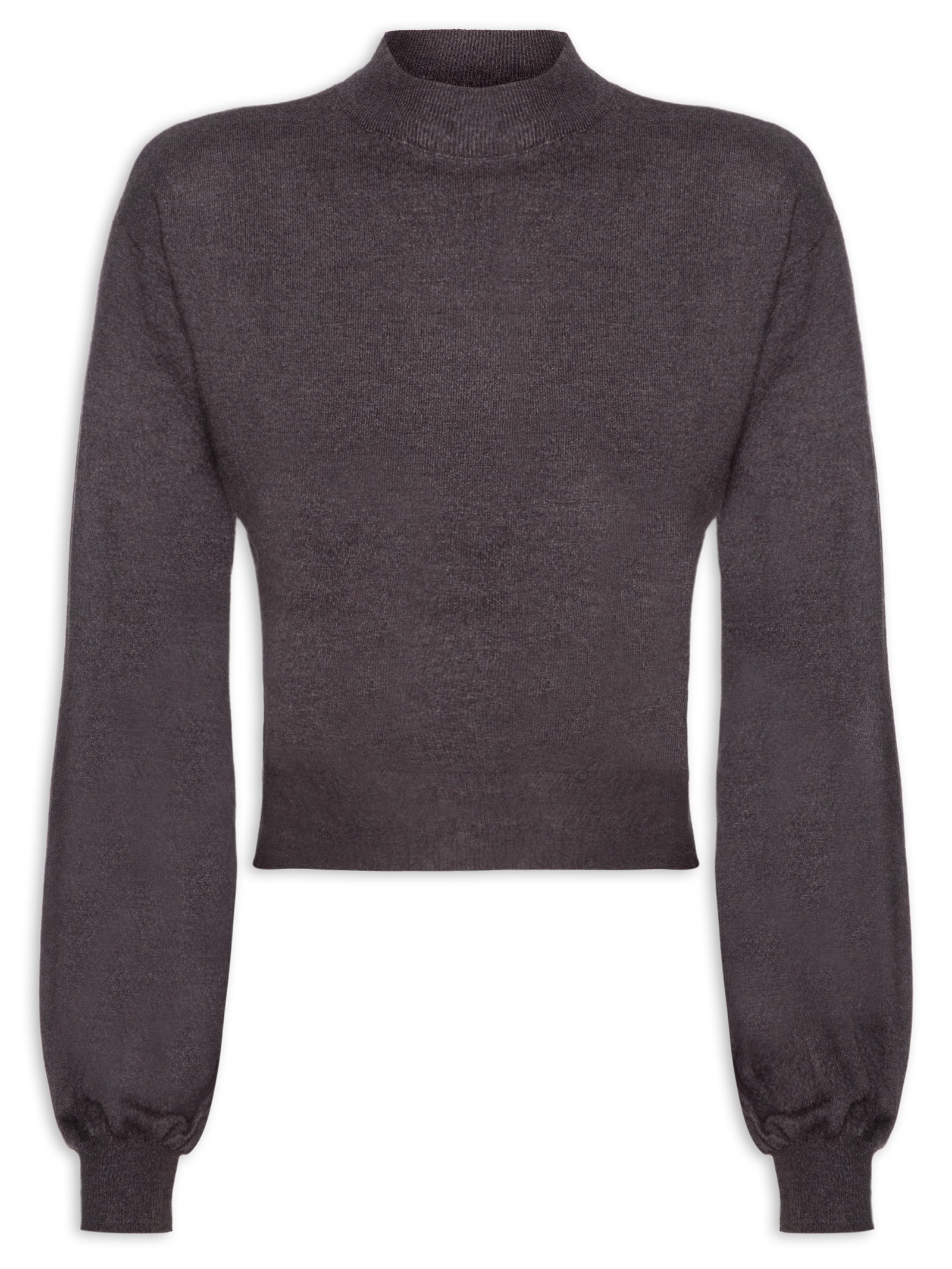 Blusa Feminina Manga Bufante Em Tricot Cinza '2Essential