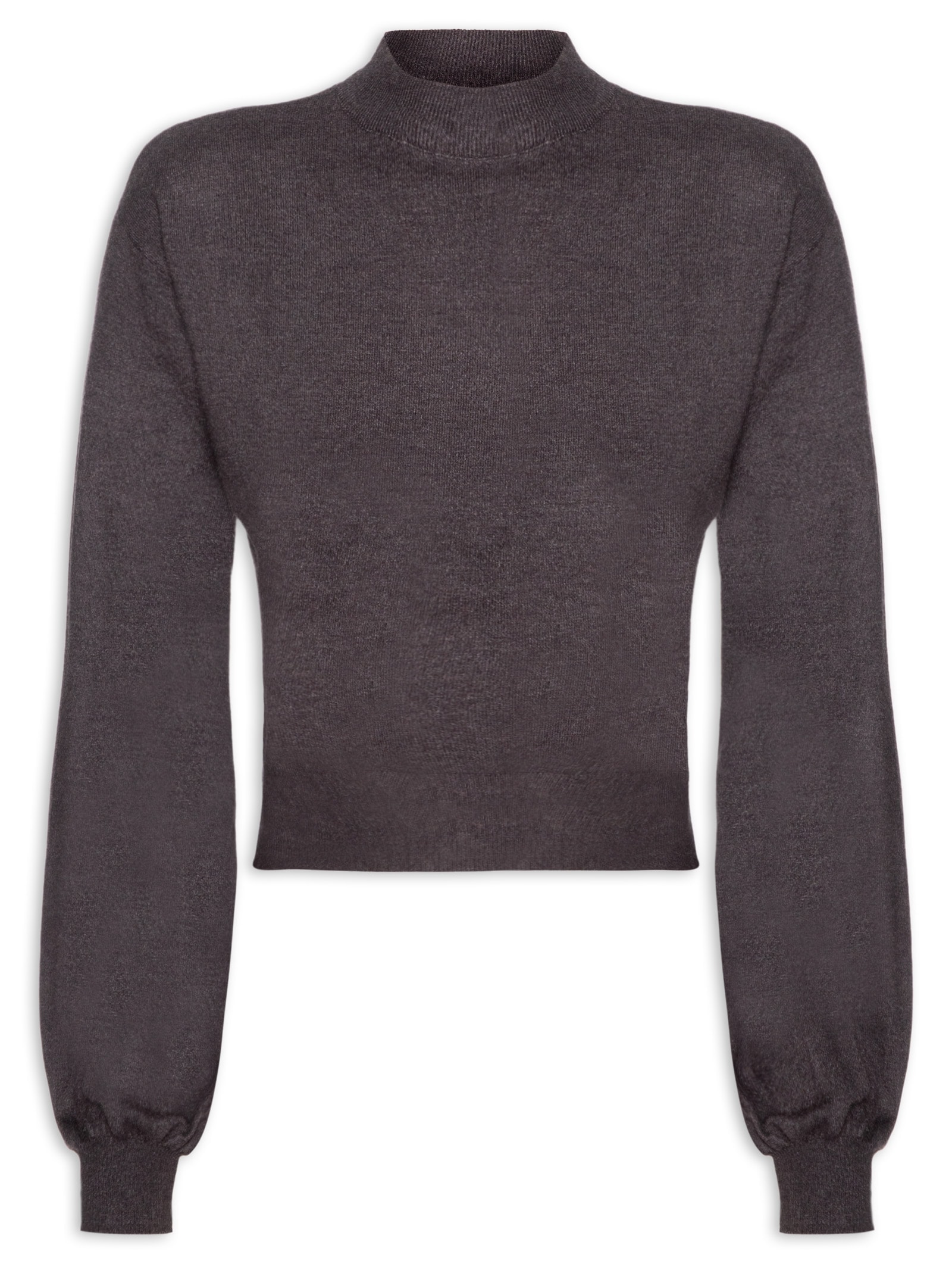 Blusa Feminina Manga Bufante Em Tricot Cinza '2Essential