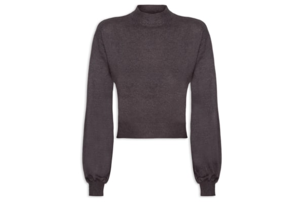 Blusa Feminina Manga Bufante Em Tricot - Cinza