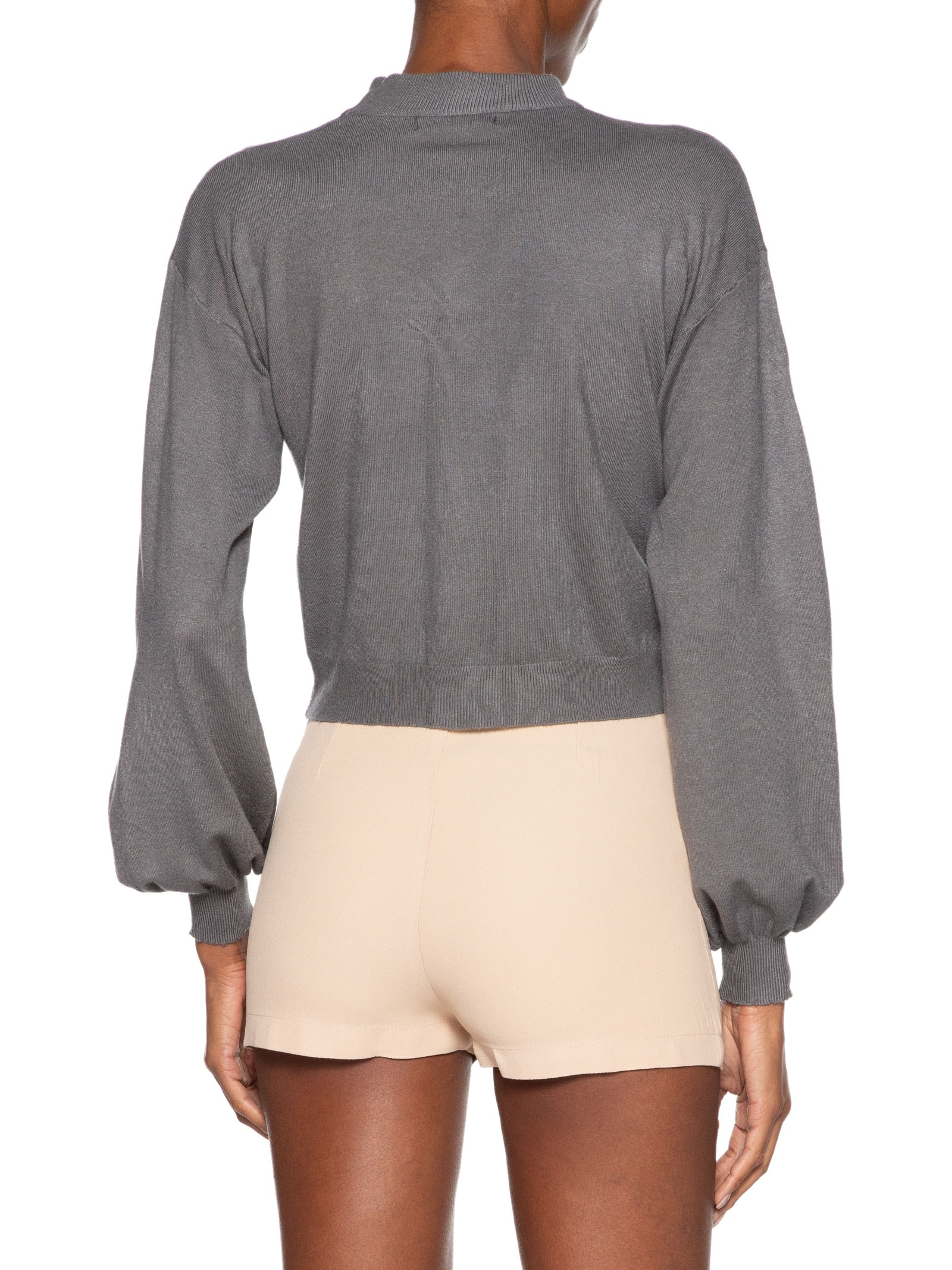 Blusa Feminina Manga Bufante Em Tricot Cinza '2Essential