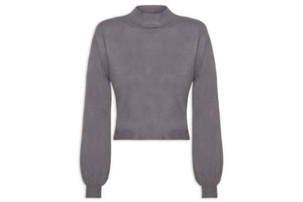 Blusa Feminina Manga Bufante Em Tricot - Cinza