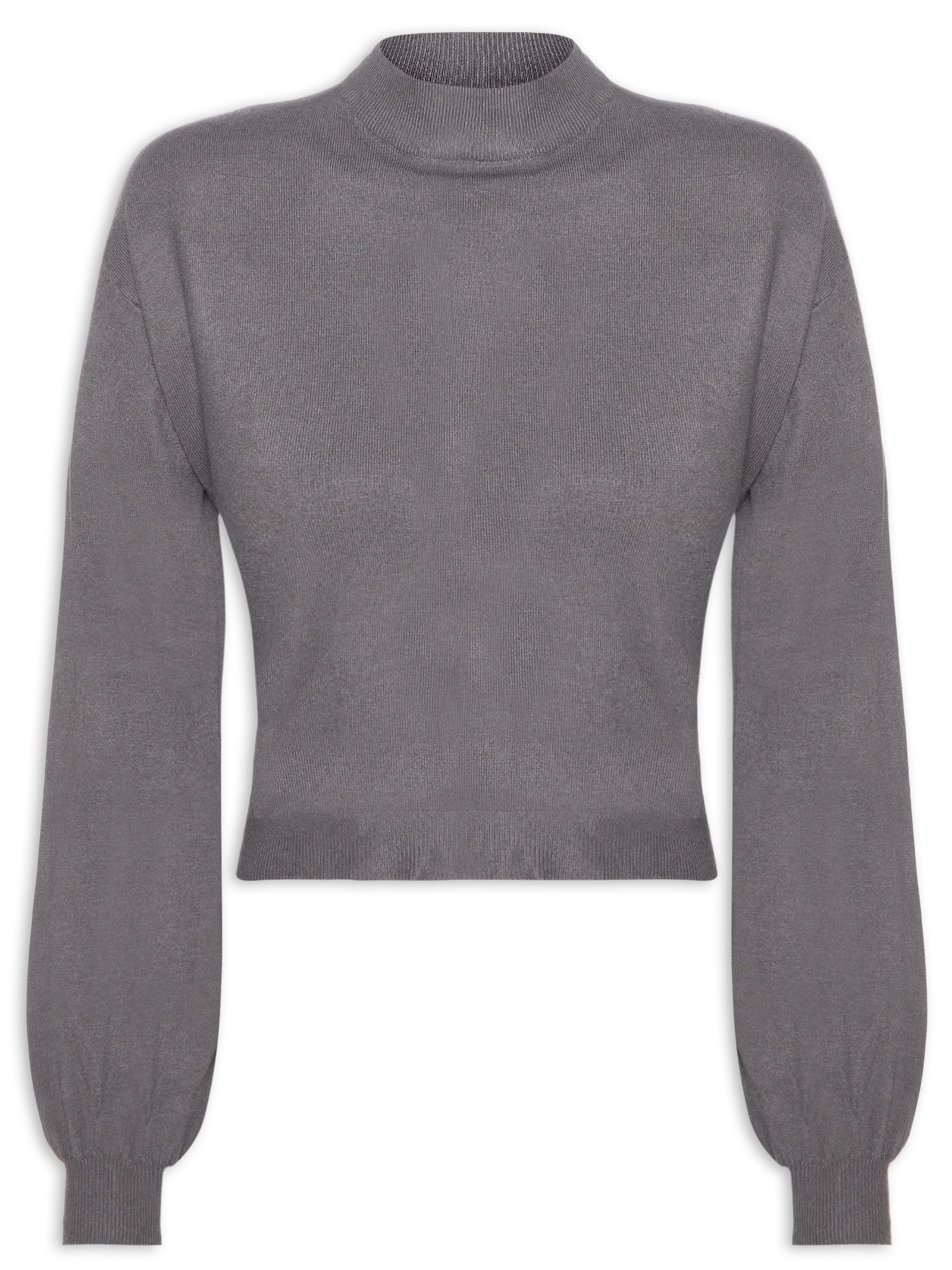 Blusa Feminina Manga Bufante Em Tricot Cinza '2Essential