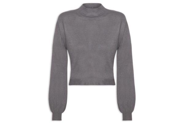Blusa Feminina Manga Bufante Em Tricot - Cinza