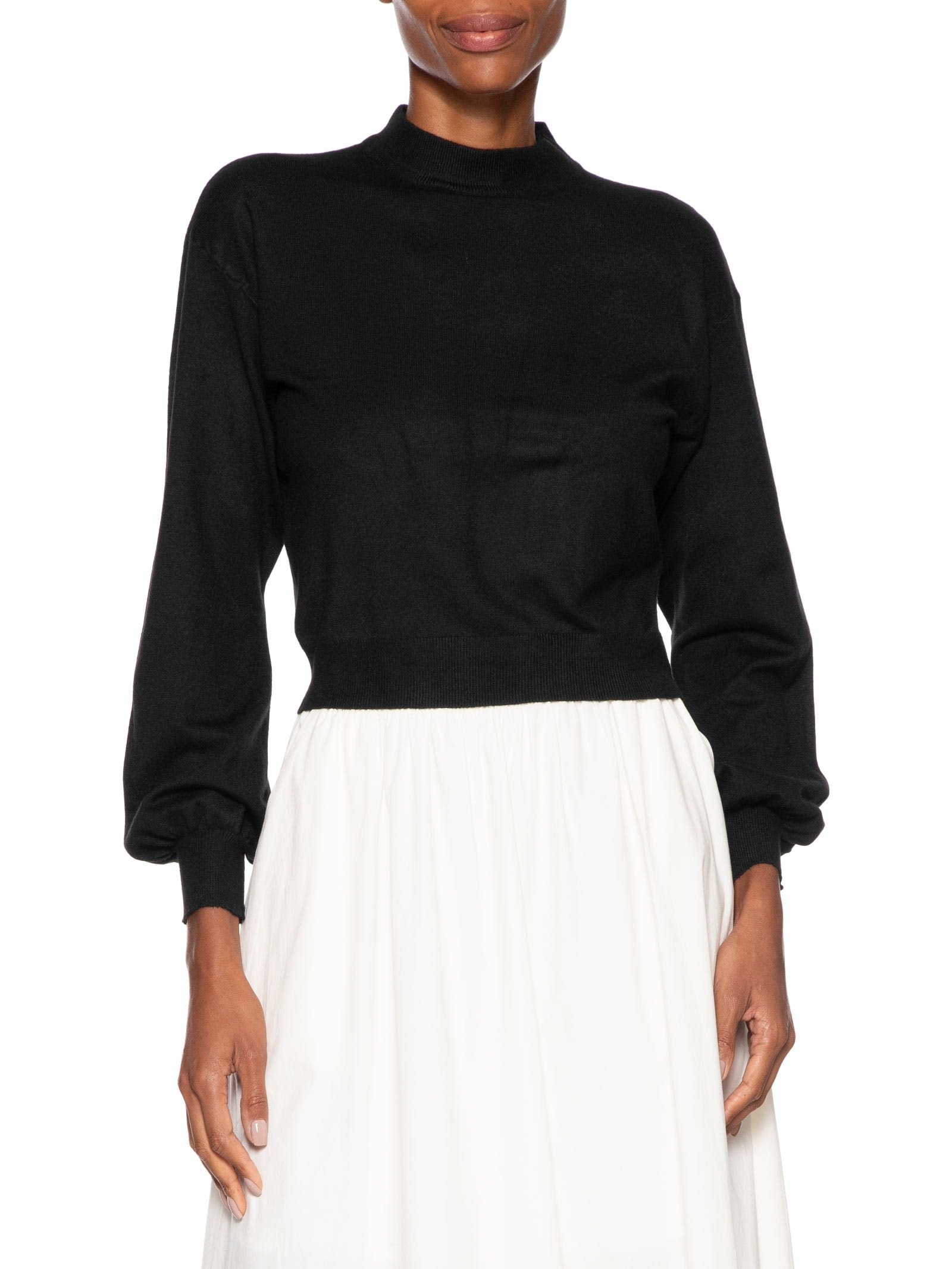 Blusa Feminina Manga Bufante Em Tricot Preto '2Essential