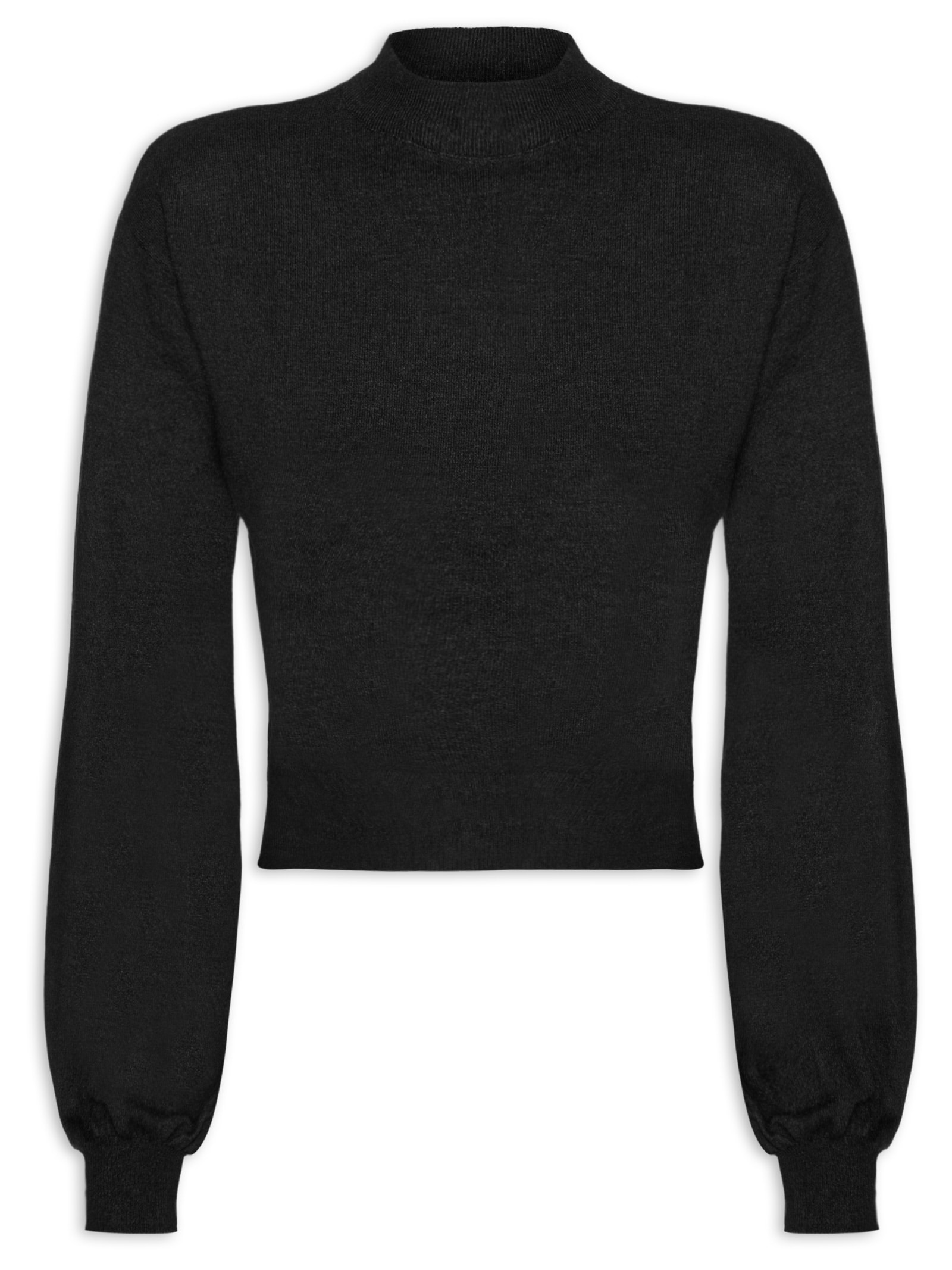 Blusa Feminina Manga Bufante Em Tricot Preto '2Essential