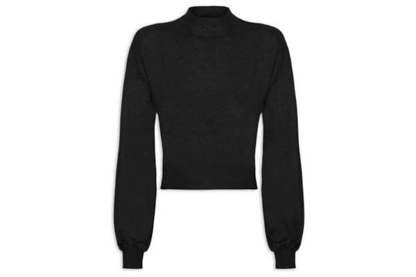 Blusa Feminina Manga Bufante Em Tricot - Preto