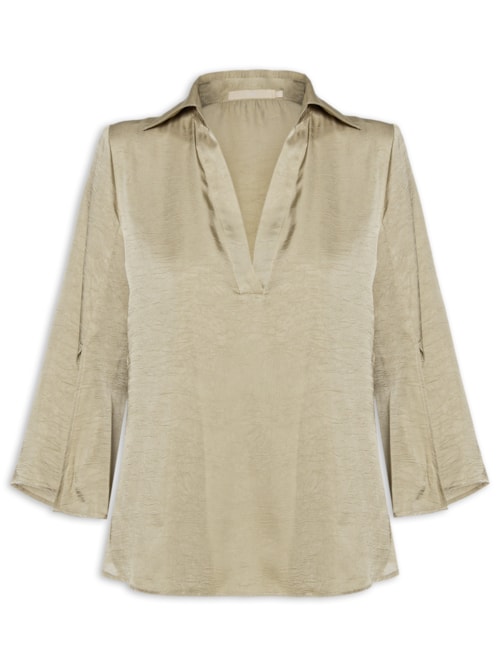 Blusa Feminina Manga Com Fendas Decote V – Cinza