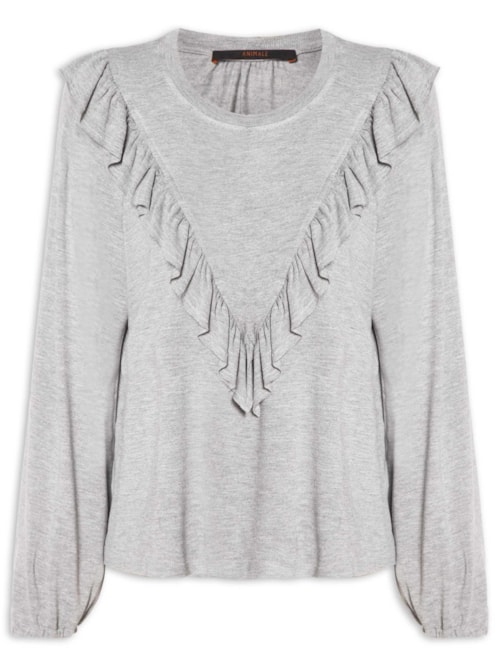 Blusa Feminina Manga Comprida Babado Mescla - Cinza
