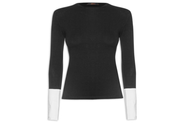 Blusa Feminina Manga Comprida Bicolor P&B - Preto